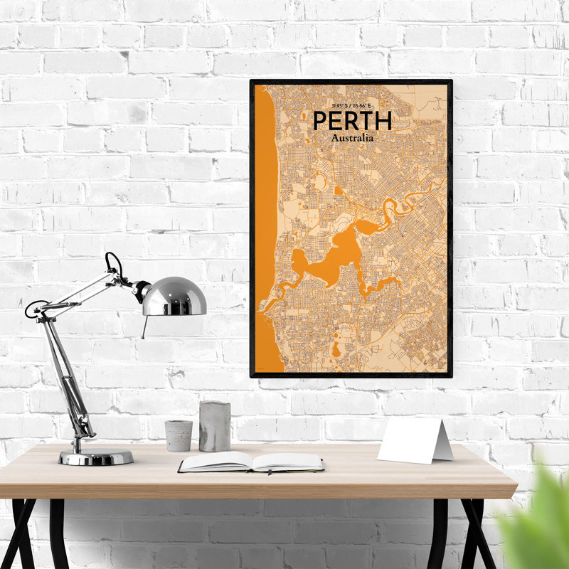 «Perth City Map», impression, Orange / or pâle, H 36 po x l 24 po
