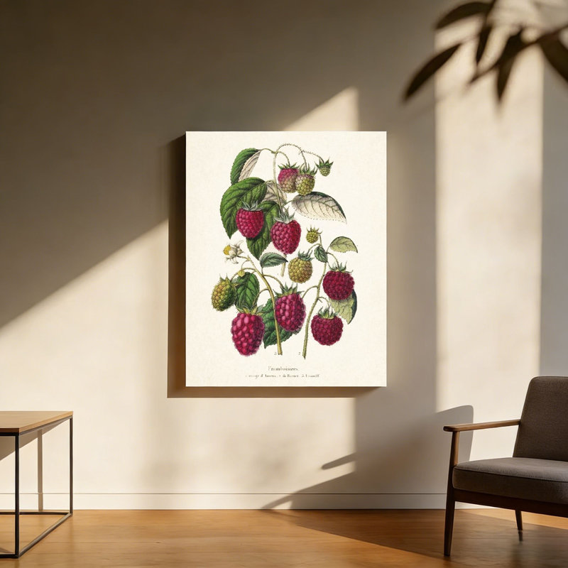 Art mural rétro à framboise rétro, 20 po x 30 po, cadre en bois à l'arrière