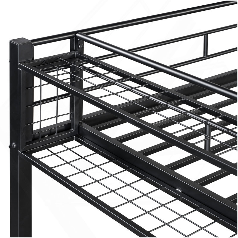 Lit mezzanine simple en métal avec grille de rangement supérieure et échelle de rangement latérale , Noir