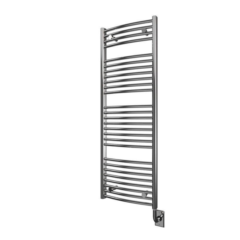 17.5"x51" Blenheim Electric Hardwired Curved Rail Vertical Wall Mounted Towel Warmer - Chrome, Fluid Filled, Includes Programmable Smart Switch, Lifetime Warranty