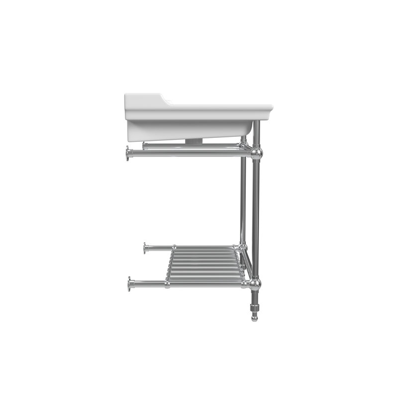 Gloss White Fireclay Rectangular Console Bathroom Sink with Overflow, 8" Centers, Chrome