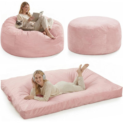 4-in-1 Memory Foam Bean Bag Chair, Oversized 4ft Convertible Bean Bag Bed & Lounger, Soft Velvet Covers with Removable Washable Cover, Gaming Floor Sofa for Adults Teens Living Room