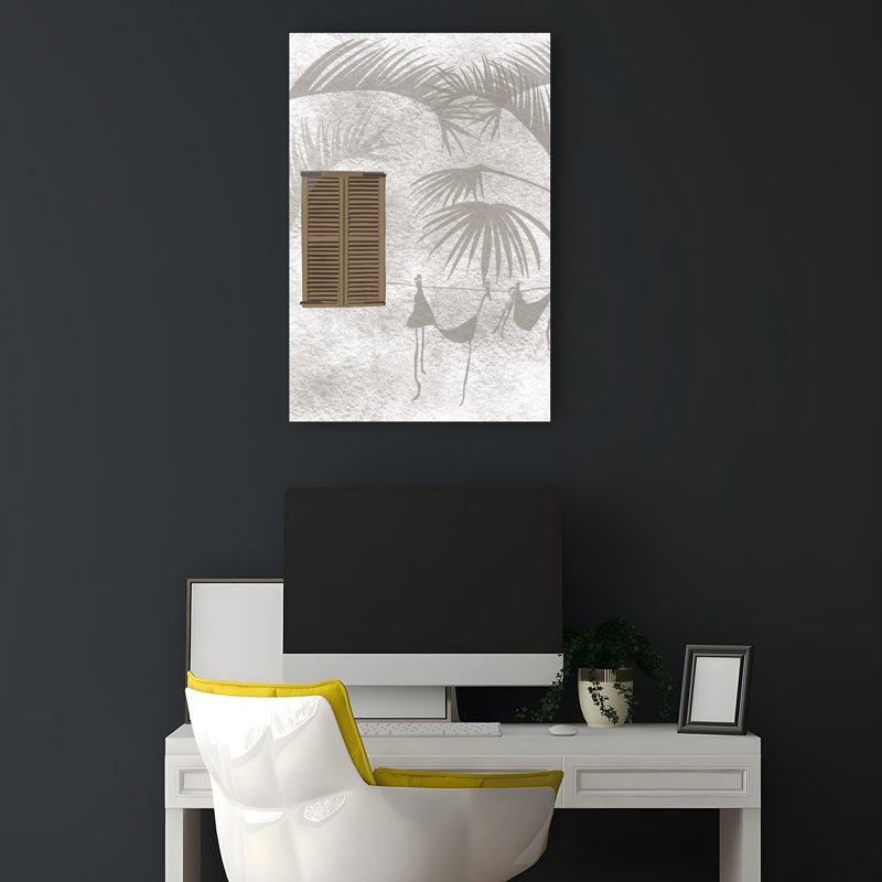 «Tropical Reflections Abstract Retro Palm Tree Architecture Beach», reproduction d'art murale, H 18 po x l 12 po