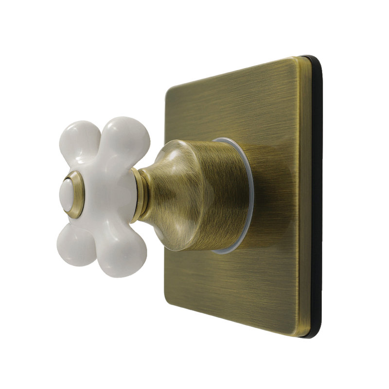 Kingston Brass Restoration Single-Handle Wall Mount Six-Way Diverter Valve with Trim Kit, Antique Brass