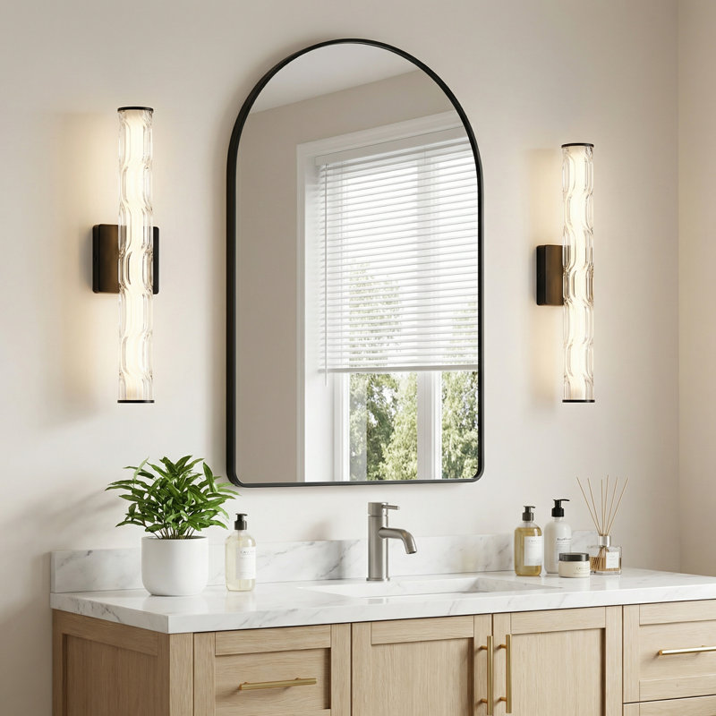 20" Height Modern Matte Black Wavy Clear Glass Wall Sconce(set Of 2), Matte Black