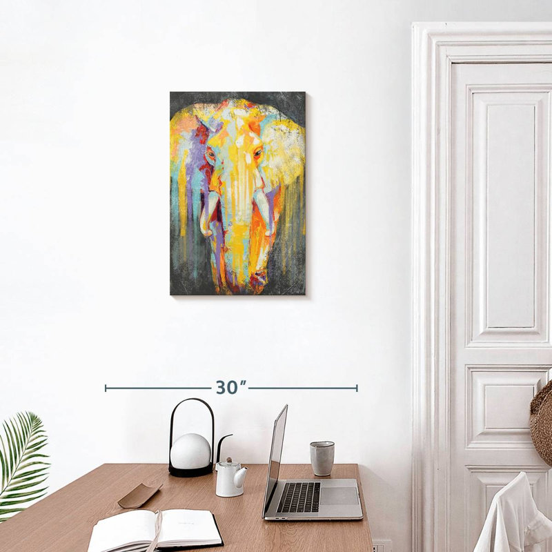 Peinture à gouttes d'éléphant Brampt, H 24 po x l 16 po
