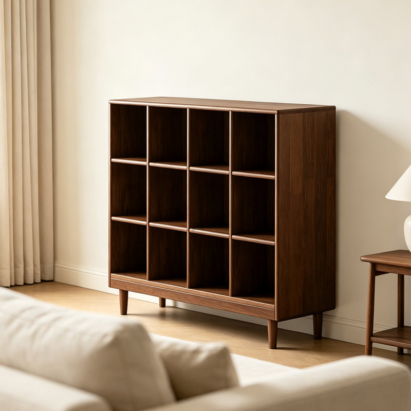 Bibliothèque standard moderne en bois massif noyer foncé, 43.11"H×47.24"L×11.81"W
