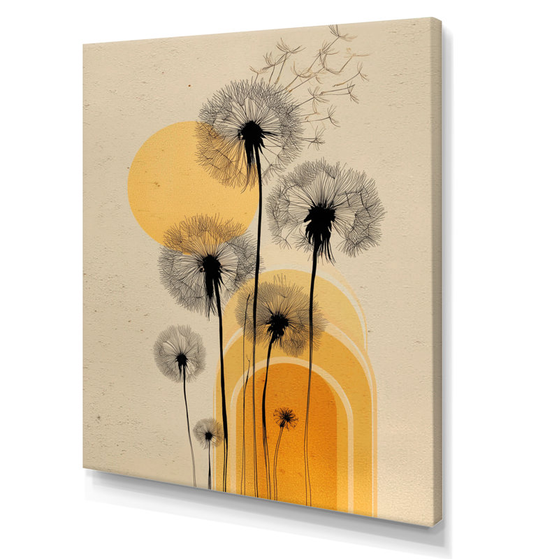«Spring Spring Dandelion Sunset - Pissenlit», impression sur toile florale noire, H 12 po x l 20 po, Toile tendue