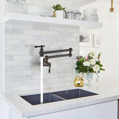 Folding Wall Mounted Pot Filler Kitchen Faucet With 2 Handles