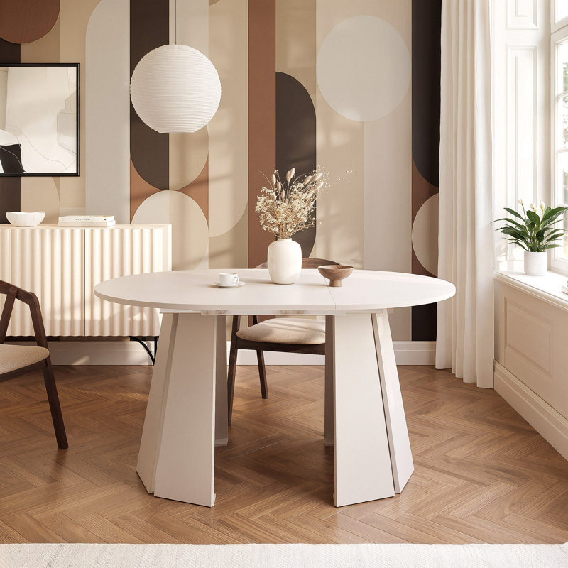 Extendable Round Dining Table, 76cm H x 140cm W x 140cm D, Beige
