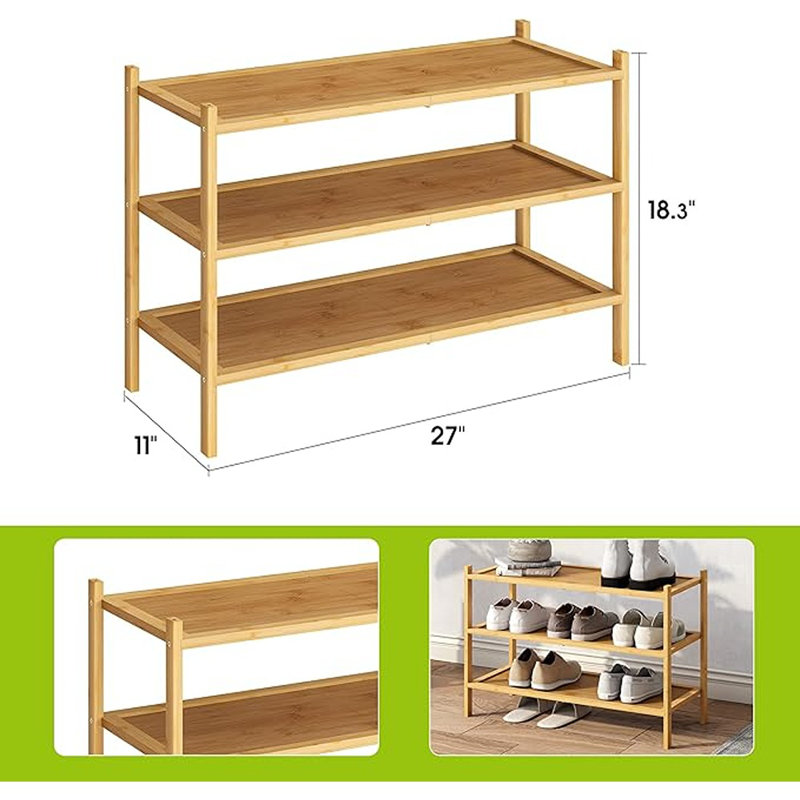 Bmosu 3-tier Bamboo Shoe Rack Premium Stackable Shoe Shelf Storage Organizer For Hallway Closet Living Room Entryway Organizer(natural)
