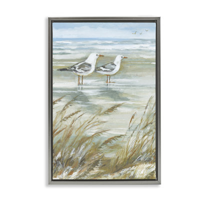 Seagull Pair Standing On Beach Floater Canvas Wall Art, design by Susan Winget