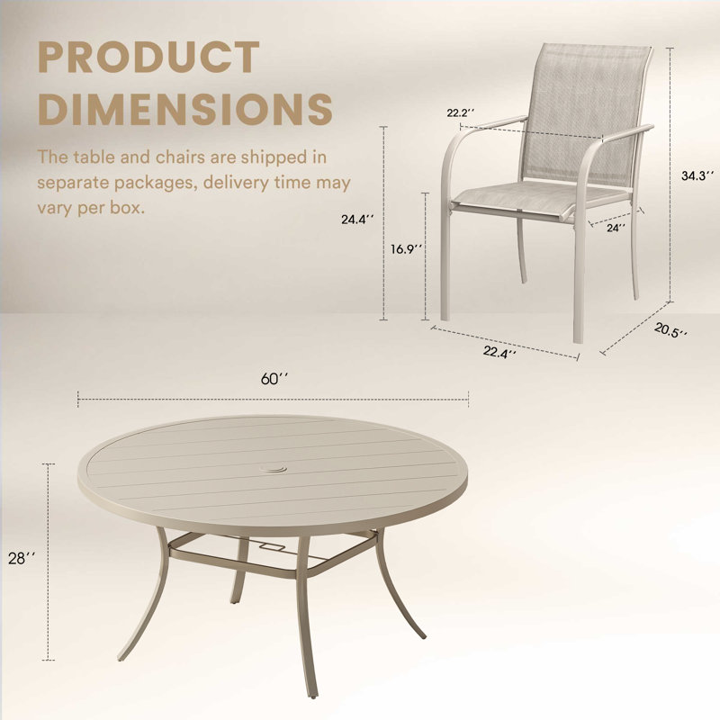 9 Piece Patio Dining Set With 60" Round Table, Cream