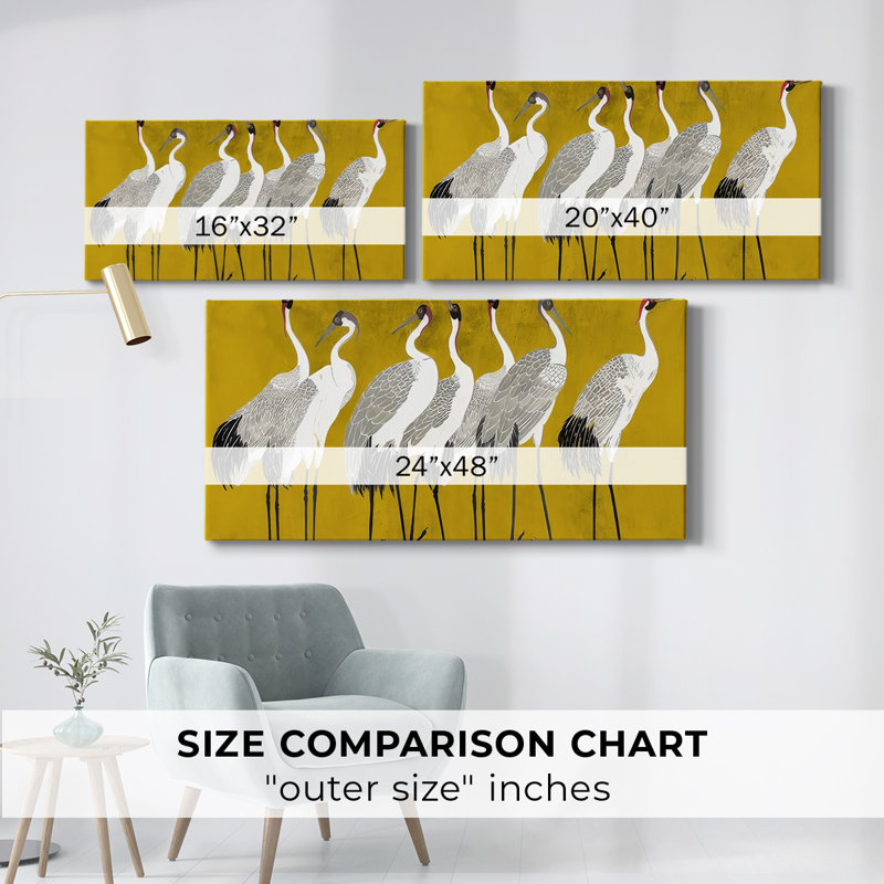Chanson de la grue II - galerie encadrée - prêt à être accroché, H 25 po x l 49 po, Doré