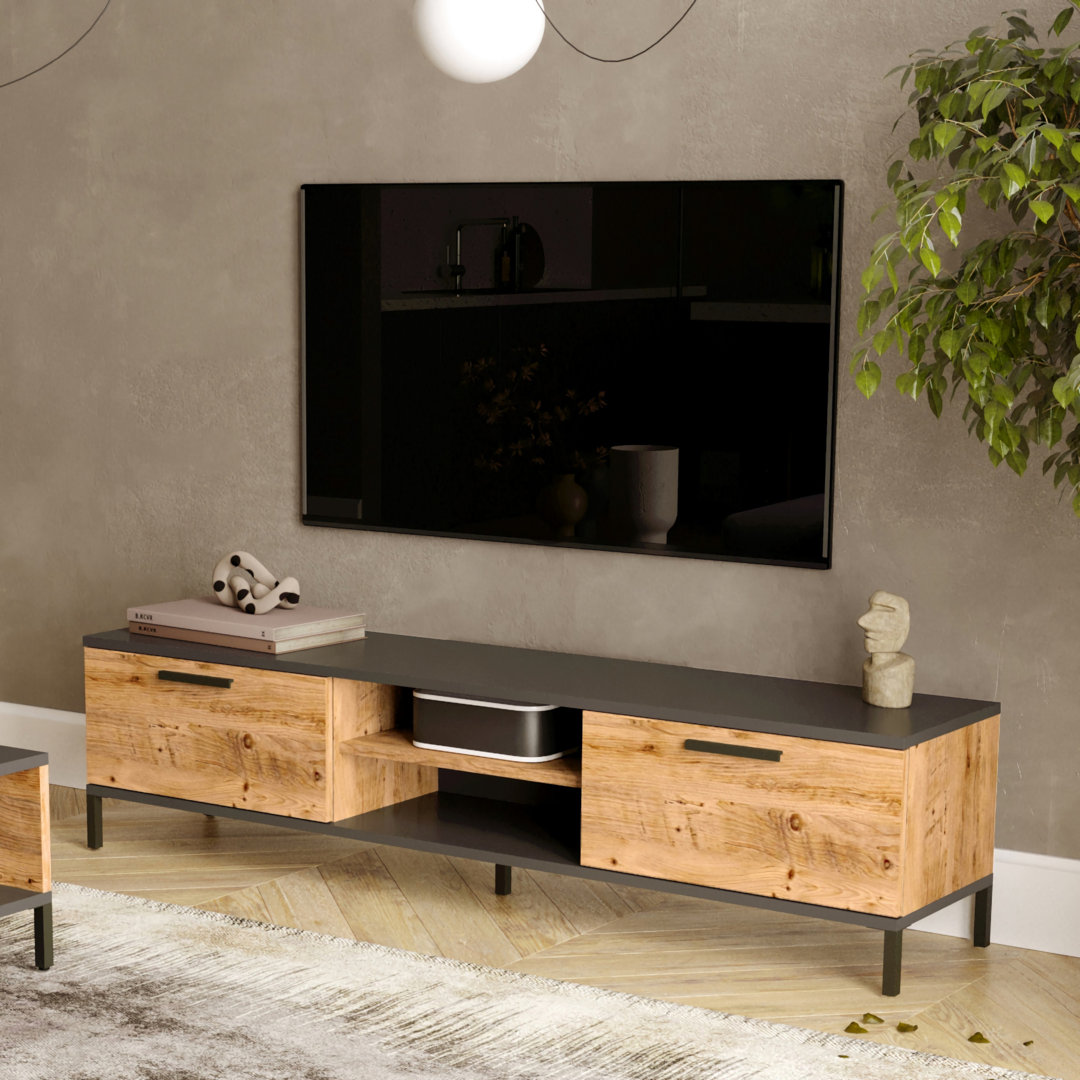 Fernsehtisch Lempäälä mit 2 Ablagefächern 160 x 35 x 39 cm Betonoptik/Anthrazit [en.casa]