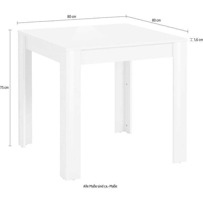 Bobbyetta Dining Table, H 75 x L 80 x W 80 cm, White