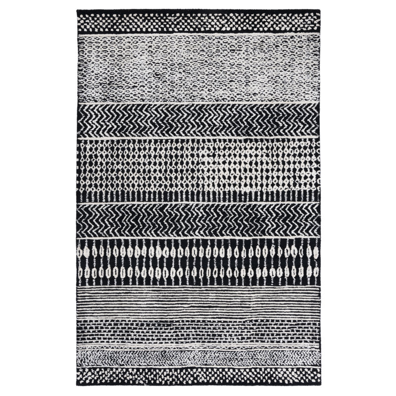 Glamour Hand Tufted Viscose/Wool Southwestern Rug in Ivory/Black, Rectangle 4' x 6'