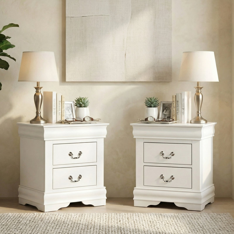Ensemble de 2 tables de chevet à 2 tiroirs de 23,5 po, grande table de chevet avec espace de rangement pour la chambre à coucher (ensemble de 2)