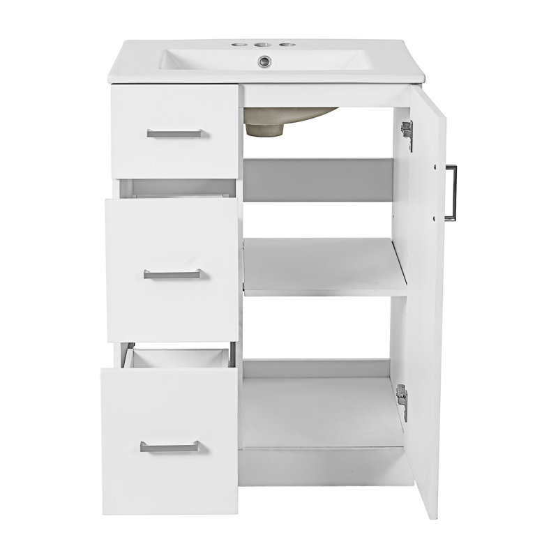 Meuble-lavabo de salle de bain avec lavabo, Argent argent, Blanc