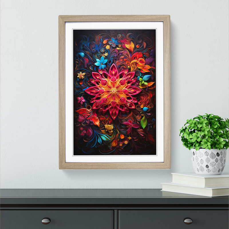 Mandala Contemporary Art - Framed Print, Oak Framed, 46cm H x 34cm W x 2cm D