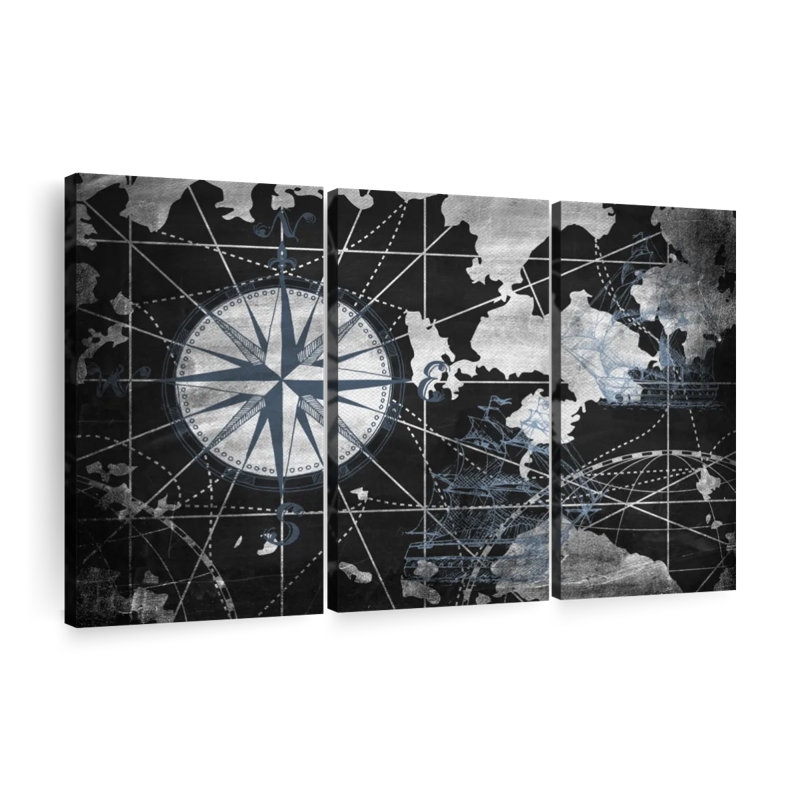 Boussole rétro I, 3 pièces, H 28 po x l 45 po x P 1,25 po