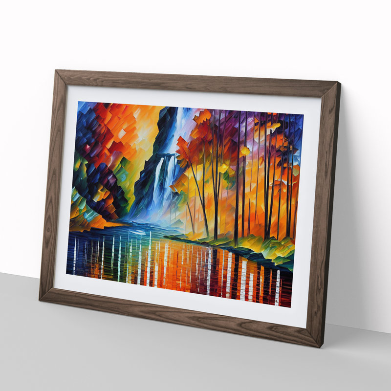 Glimmering River Waterfall - Framed Print, 34cm H x 46cm W x 2cm D, Walnut