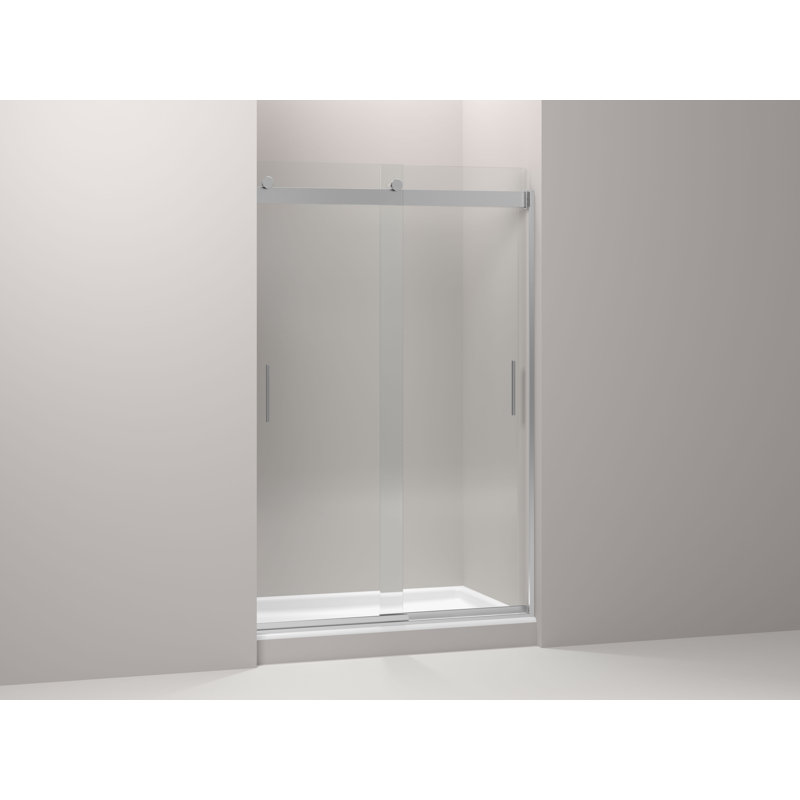 Levity 47.63" x 74" Double Sliding Shower Door with Blade Handles with CleanCoat Technology, Bright Polished Silver