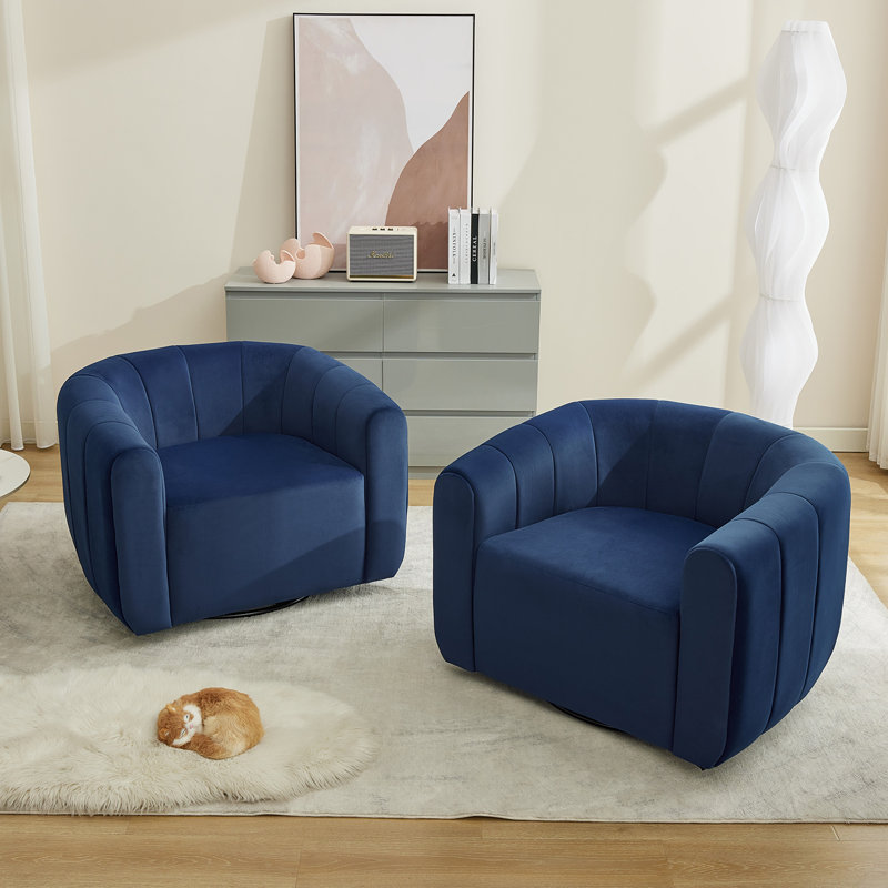 Fauteuil demi-tonneau pivotant l 36 po, Velours bleu