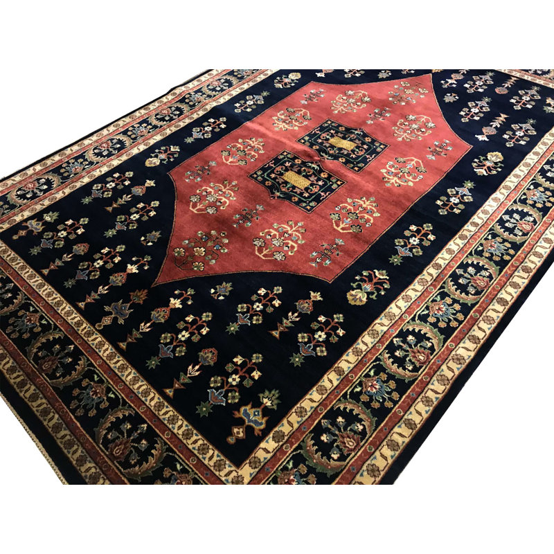 Tapis rouille et bleu noué à la main de haute qualité