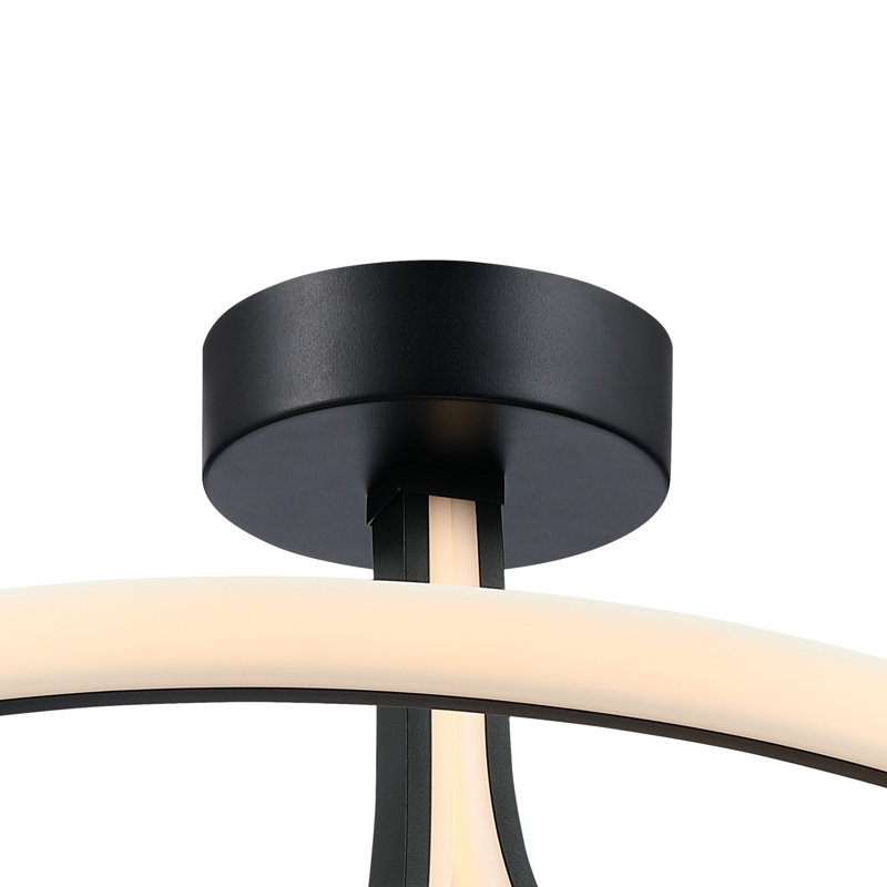 23.5" Led Simple Geometric Semi-flush Mount Ceiling Light In Sand Black Finish For Bathroom, Kitchen Island, And Living Room