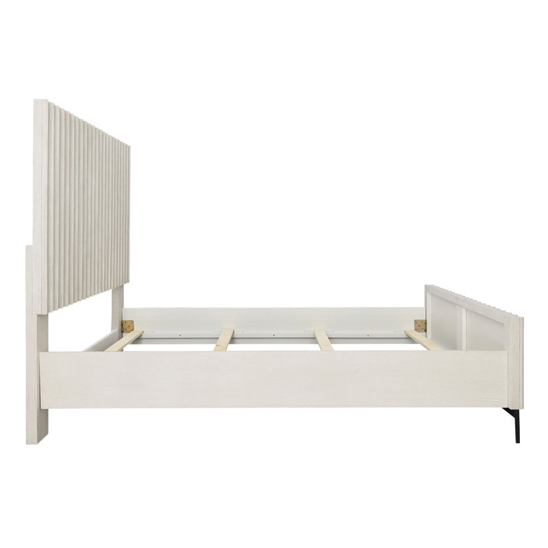 Silvia Rubber Wood Bed, Light Grey, Queen, Beige/Off-White, Queen