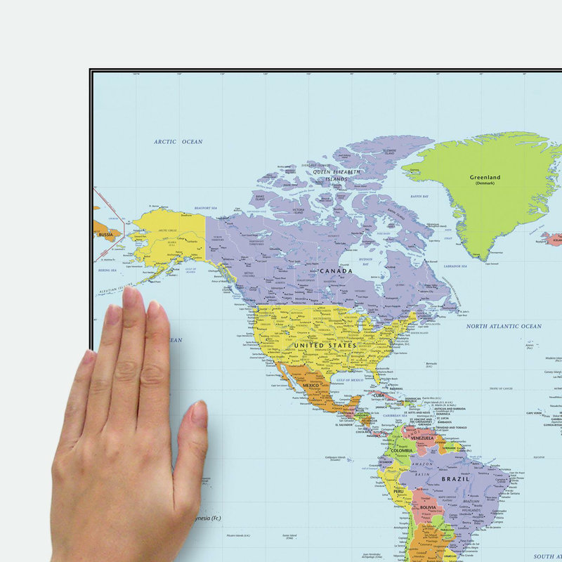 Dry Erase World Map Peel and Stick Reusable Wall Decal