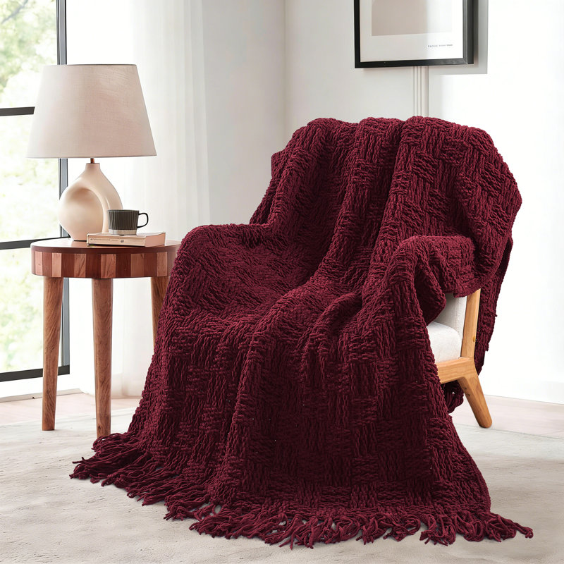 Jeté en tricot Fringe, Rouge, L 50 po x L 60 po
