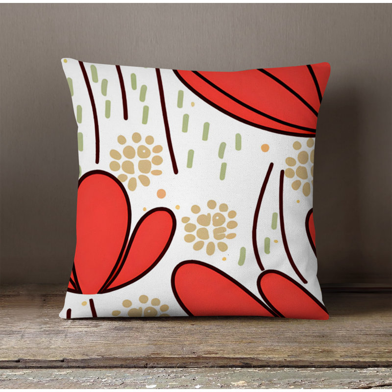 Throw Pillow With Insert, White/Red Floral 5, 18"H x 18"W