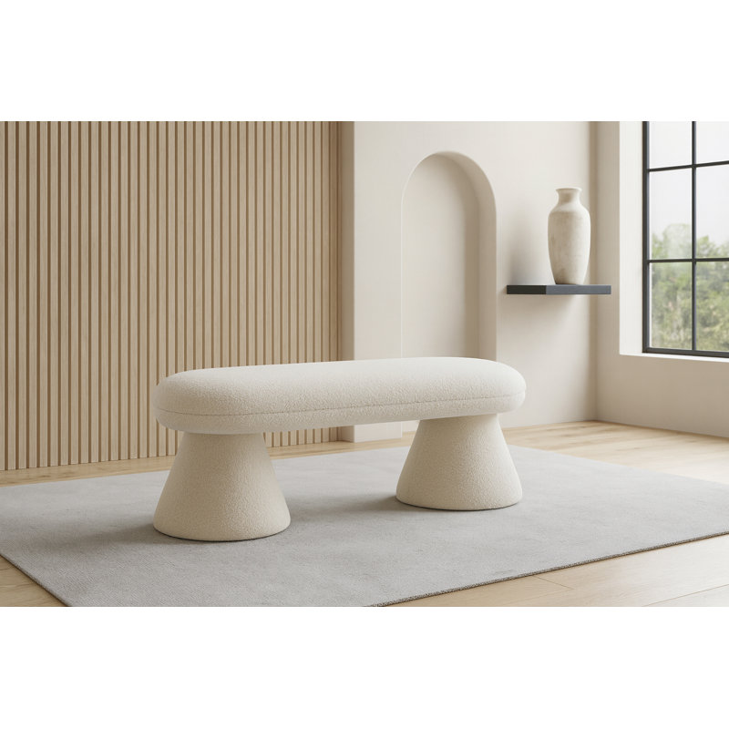 Banc rembourré Brimfield Drum, Tissu crème en fausse peau de mouton