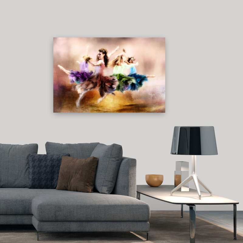 Affiche murale colorée, onirique et énergique représentant des femmes dansant joyeusement, 32" H x 48" W