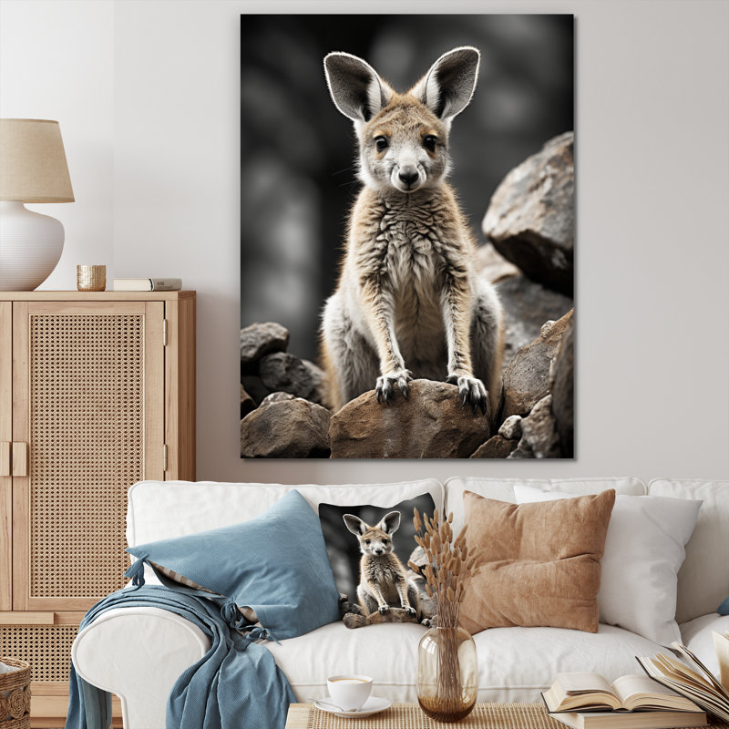 Décoration murale kangourou lié - animaux, H 40 po x l 30 po x P 1,5 po, Toile tendue