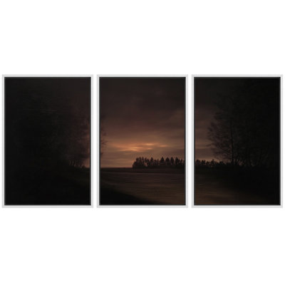 «Moody Dark Sunset Field Landscape», salon photos, impression sur toile encadrée 3 pièces