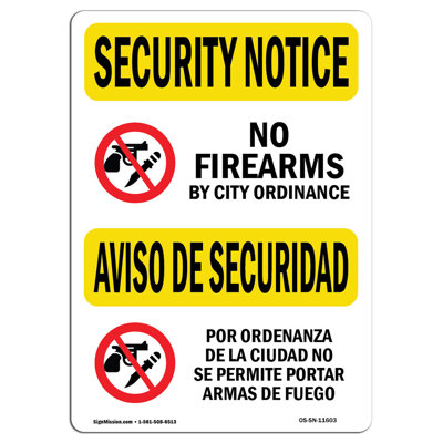 No Firearms By City Bilingual Aluminum Sign 12 x 18