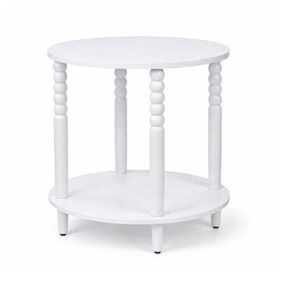  Table d'appoint ronde Stafford, table de bout moderne blanche à deux niveaux avec pieds fuselés, assemblage facile