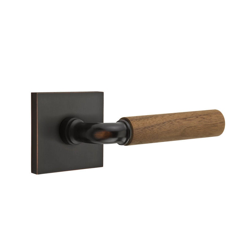 Ensemble de leviers de passage Emtek Select avec rosette carrée et tige R-Bar, poignée en noyer foncé, Gauche