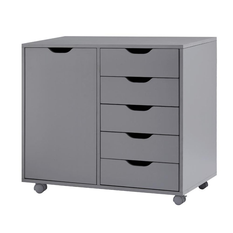 Gray Medium Wood 5-Drawer Mobile Lateral File Cabinet