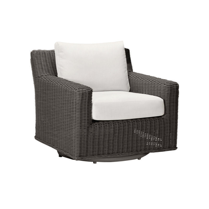 Rustic Swivel Patio Chair with Cushions, Natural White, Slate Gray, Welt