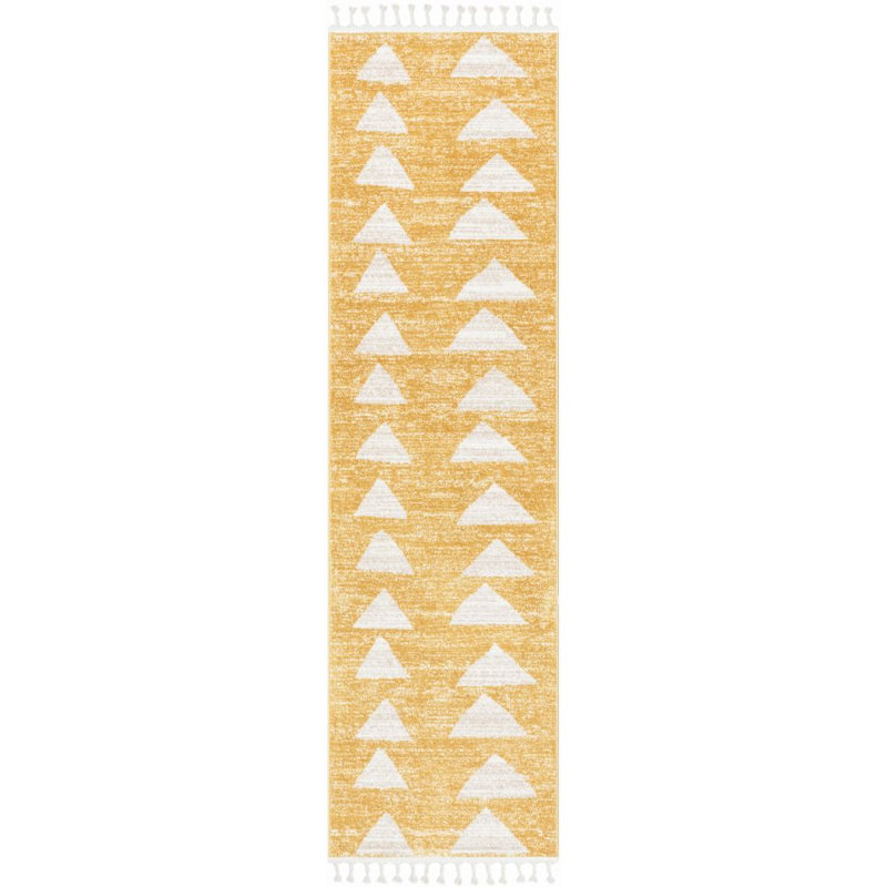 Tapis jaune à motif géométrique Markos, Tapis de couloir 2 pi 7 po x 9 pi 10 po