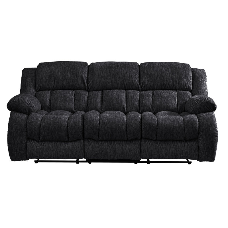 Grovetown 88'' Pillow Top Arm Reclining Sofa, Black 100% Polyester