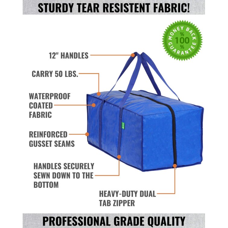 4 PCS Heavy Duty Moving Bags,Large Waterproof Storage Bag with Handles and  Zippers for House Moving Camping Packing Clothes Bedding