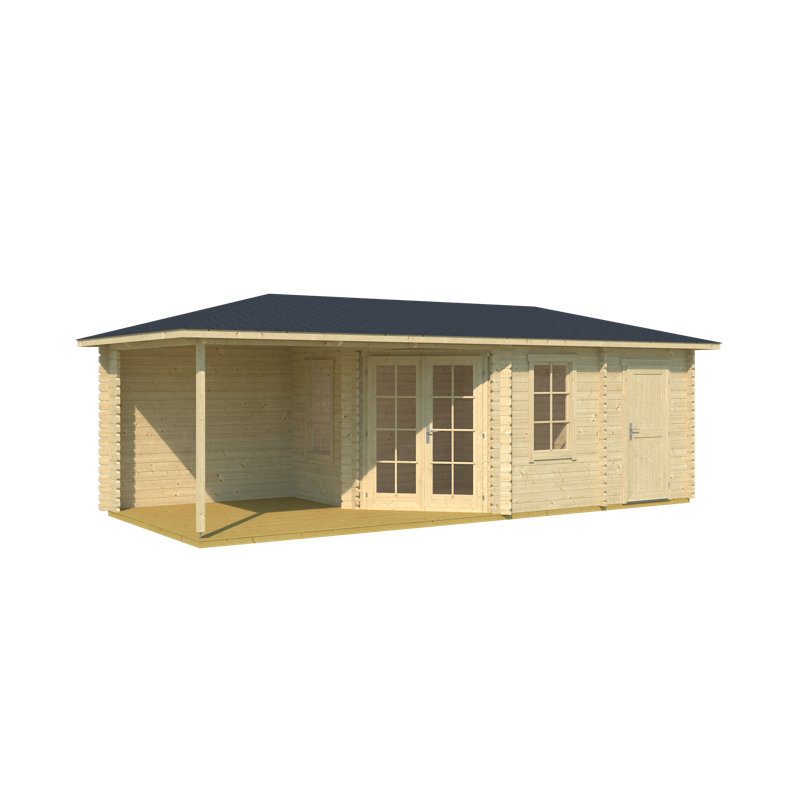 Aruba - 23 x 10 Ft. Hipped Roof Premium Log Cabin With Single Glazing (40mm), Right