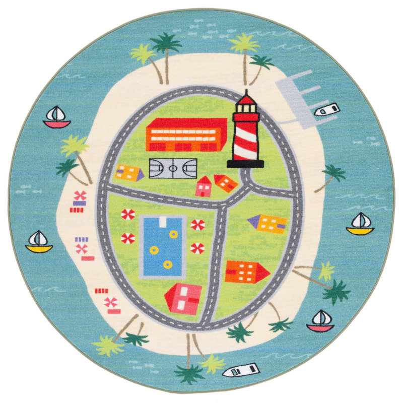 Kids Playhouse 200 Performance Machine Washable Rug, Round 5'