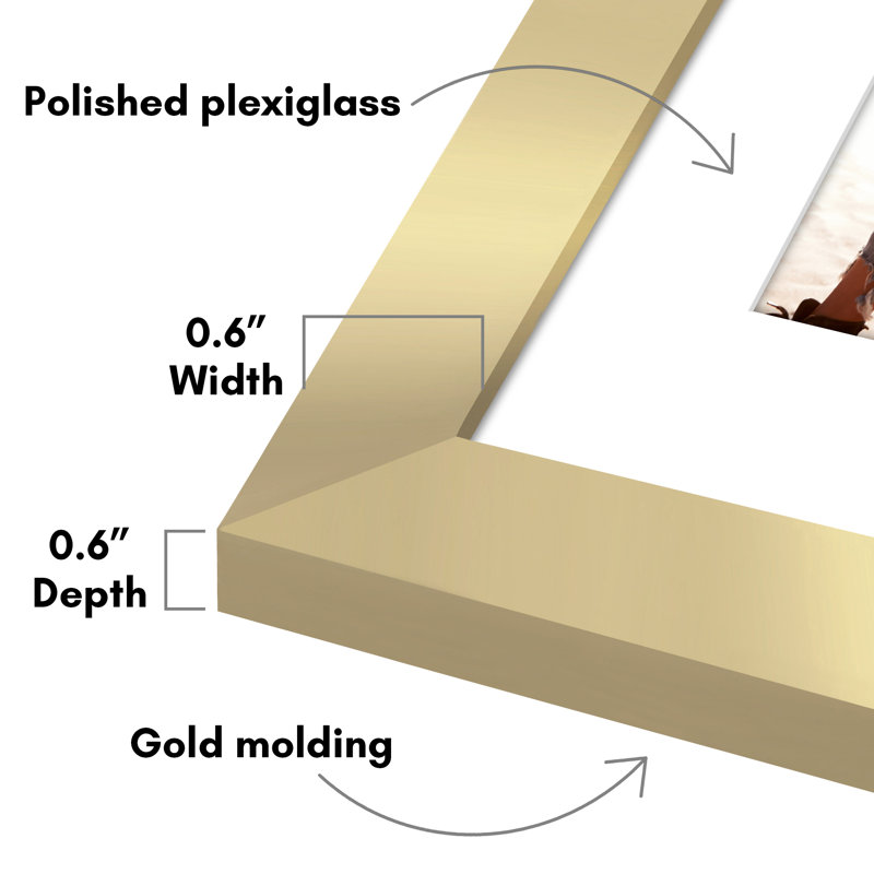 2 Pack of Picture Frames with Mat - Plexiglass Cover, Gold, 12" x 16" , 9" x 12"