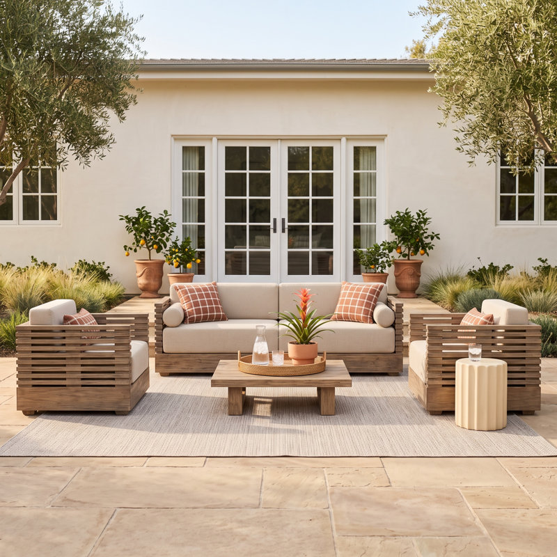 Aerilyn 5 - Person Patio Conversation Set with Cushions, Brown, Taupe Performance